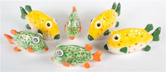 Appraisal: Sale Lot Six Glazed Pottery Fish Length of largest inches