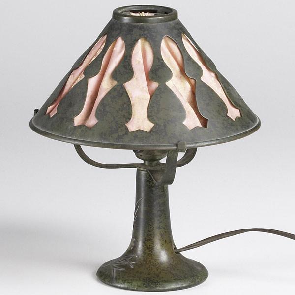 Appraisal: BRONZE BOUDOIR LAMP Sterling silver on patinated bronze with open