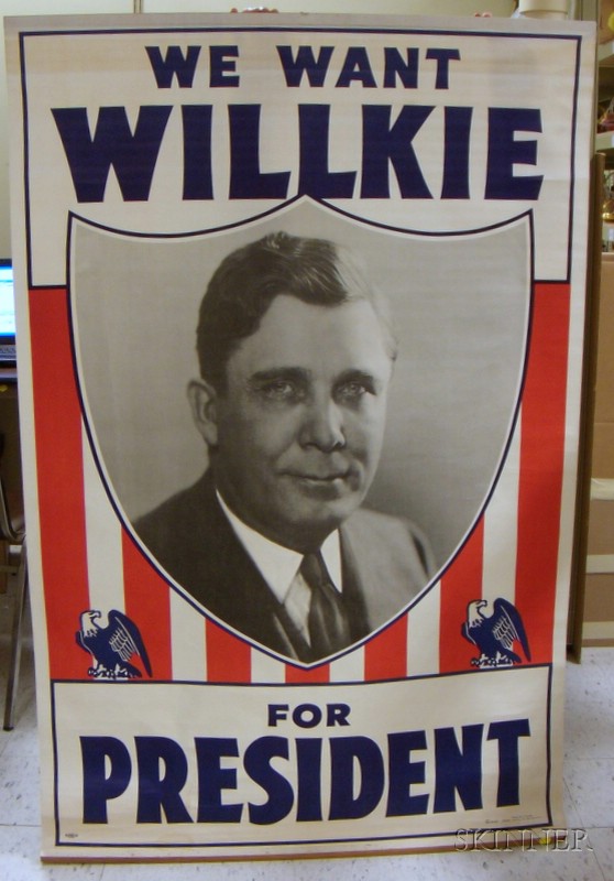 Appraisal: We Want Willkie for President Printed Cloth Campaign Banner Sweeney