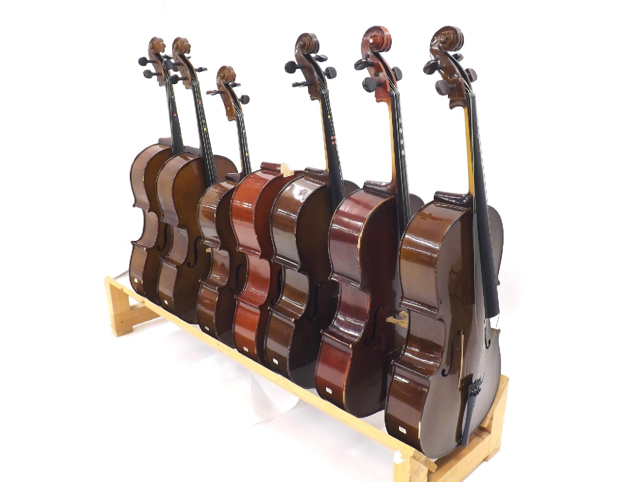 Appraisal: Seven various contemporary small size student quality violoncellos