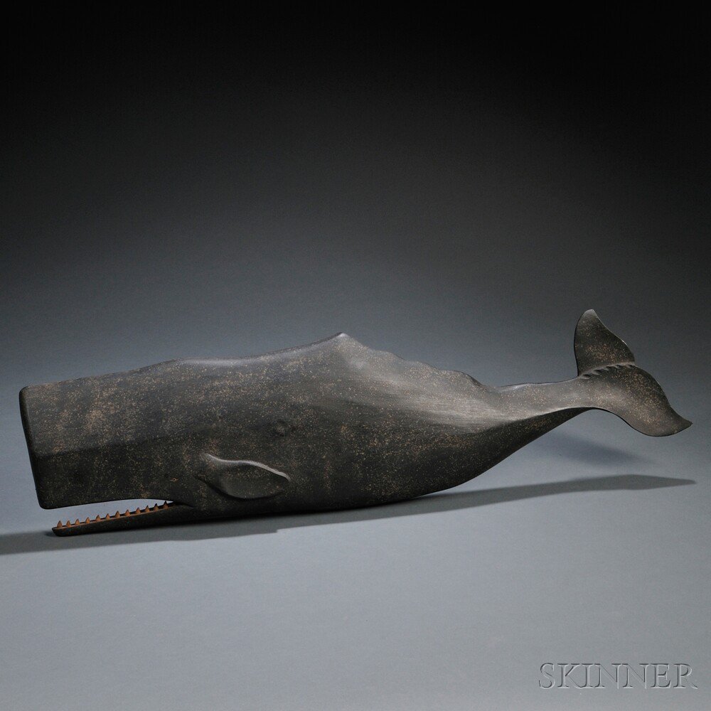 Appraisal: Large Carved and Painted Wooden Sperm Whale Plaque Clark G