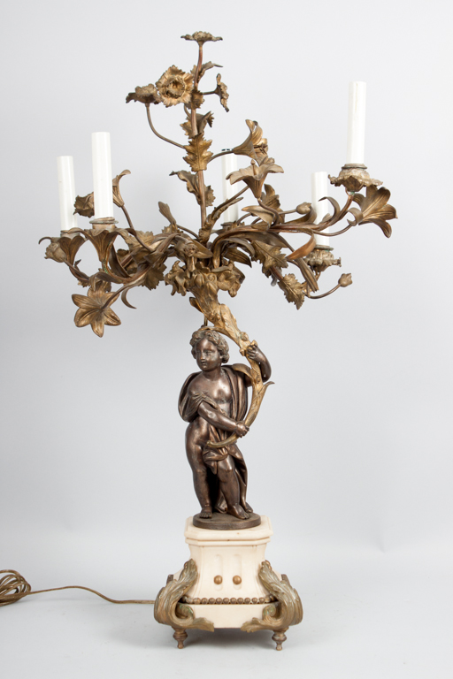 Appraisal: Rococo style bronze figural candelabra late th century figure of