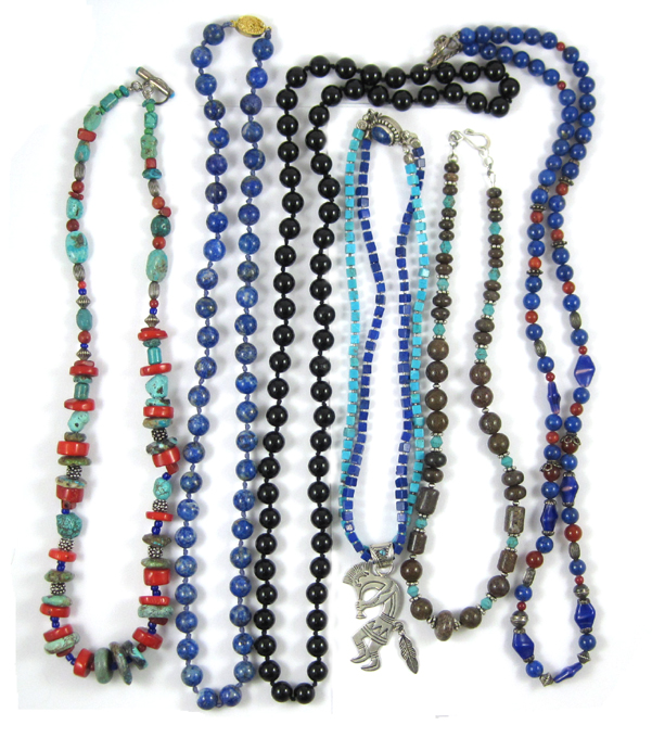 Appraisal: COLLECTION OF SIX BEAD NECKLACES strung with beads including turquoise