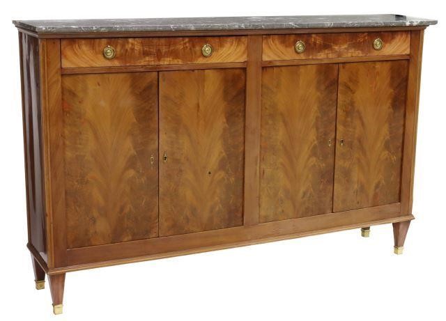 Appraisal: French marble-top mahogany sideboard th c two drawers with divided