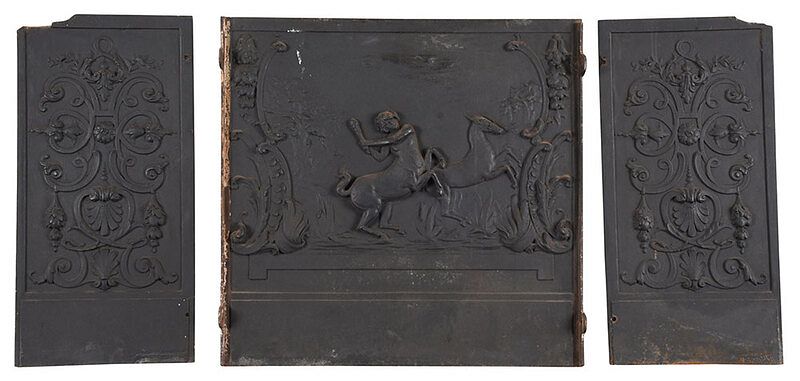 Appraisal: Rococo Figural Centaur Cast Iron Fireback Panels British Continental th