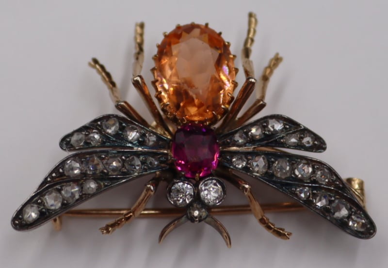 Appraisal: JEWELRY KT GOLD SILVER COLORED GEM AND DIAMOND Bug Brooch