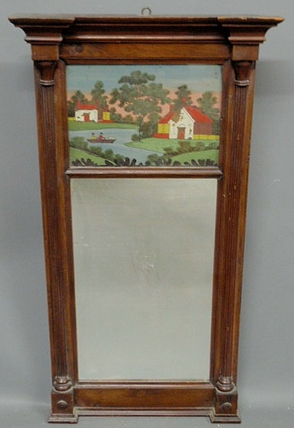 Appraisal: Sheraton mahogany stained mirror with a reverse paint decorated glass