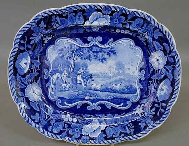 Appraisal: Clews blue Staffordshire meat platter with foxhunting scene and floral