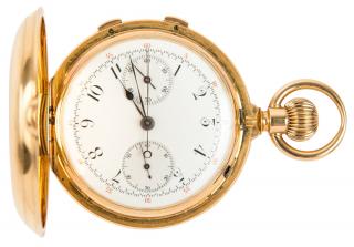 Appraisal: A GOLD HUNTER CASED POCKET WATCH JACQUES MARCUS NEW YORK