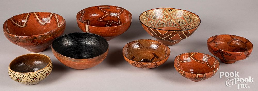 Appraisal: Eight Peruvian Shipibo pottery bowls Eight Peruvian Shipibo pottery bowls