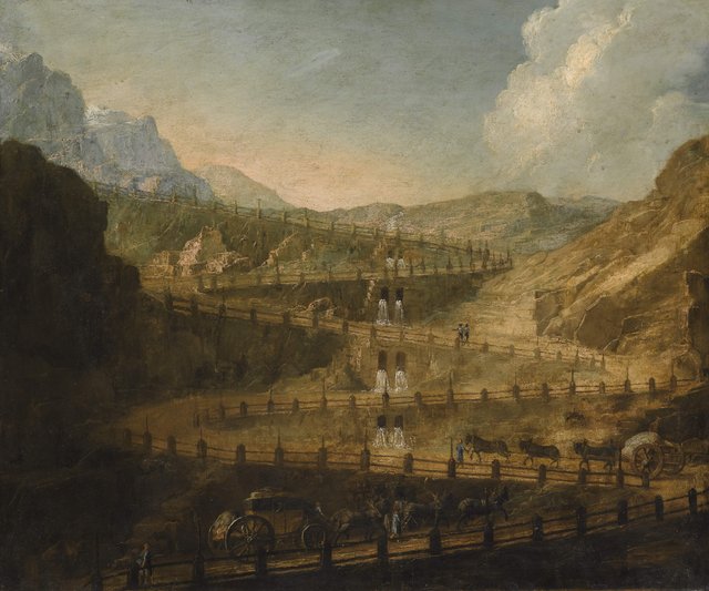 Appraisal: Manner of Antonio Joli Mountain Landscape with carriages being driven