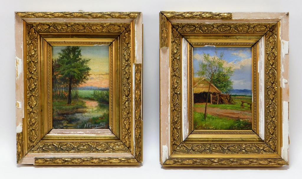 Appraisal: PC ANTOON VAN LEEMPUTTEN LANDSCAPE PAINTINGS Netherlands - Includes two