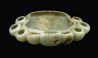 Appraisal: Large Chinese celadon jade Mughal-style foliate shaped brush paletteqianlong period