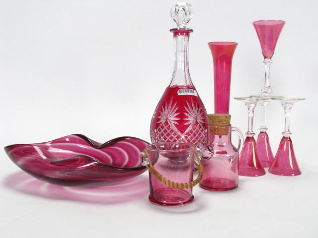 Appraisal: Group of Decorative Colored Glass including a '' decanter with