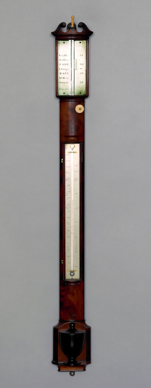 Appraisal: English mahogany bowfront stick barometer ca inscribed M Berge London