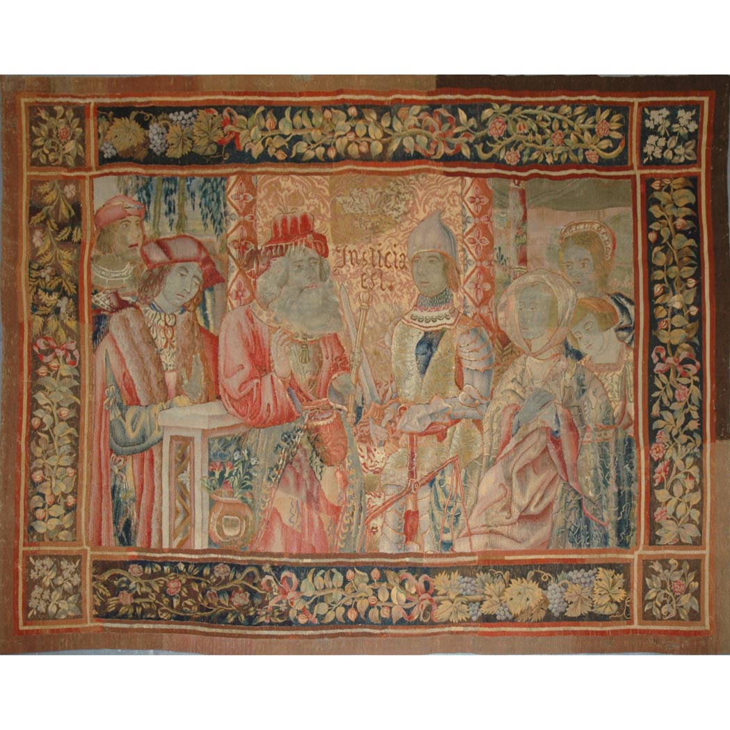 Appraisal: Flemish Tapestry Flanders th th century Seven people conferring within