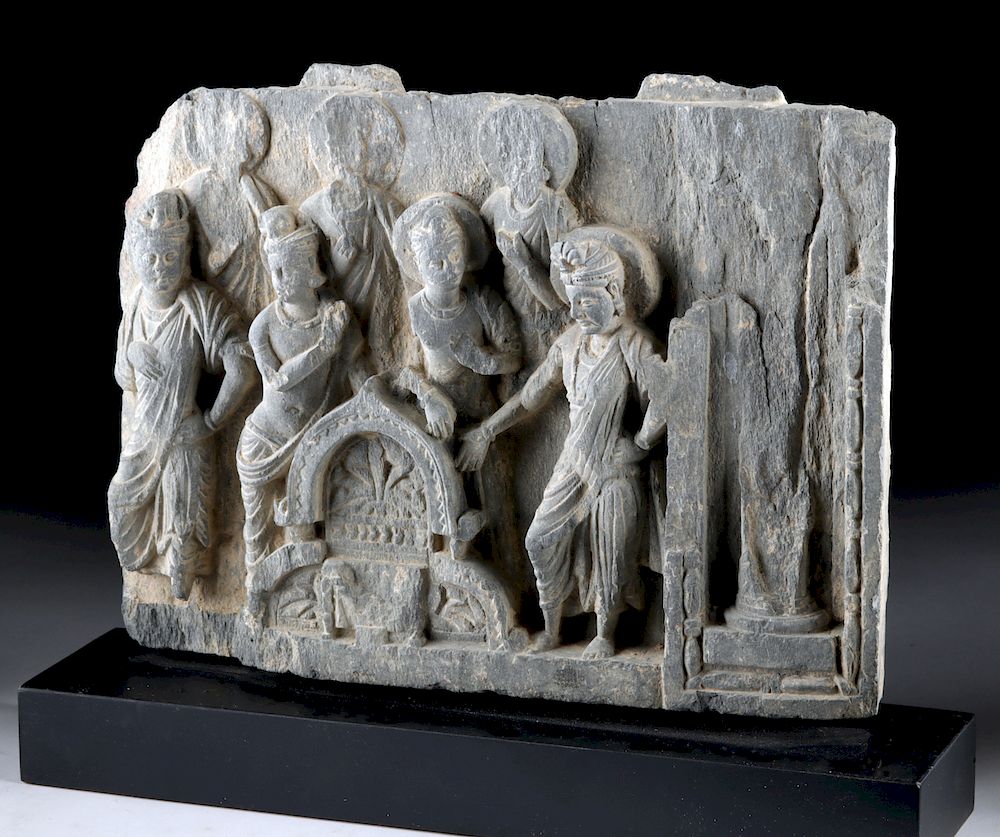 Appraisal: Gandharan Schist Relief of Standing Bodhisattvas Central Asia Pakistan and