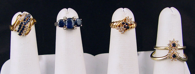 Appraisal: LOT OF K STERLING DIAMOND AND SAPPHIRE RINGS One sterling