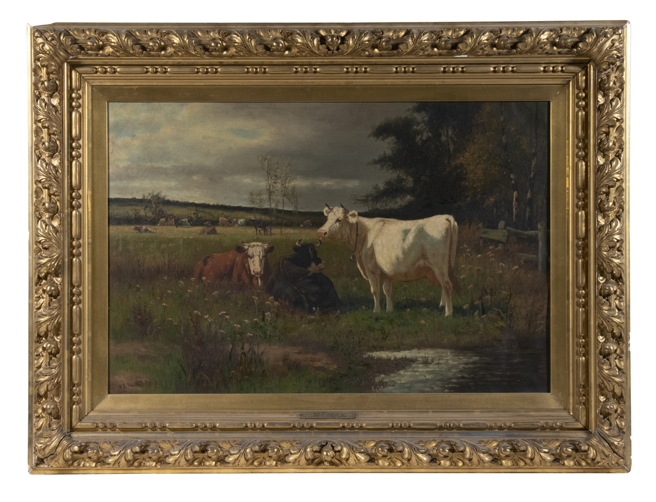 Appraisal: WILLIAM FREDERICK HULK UK - Pastoral Scene with Cows stormy