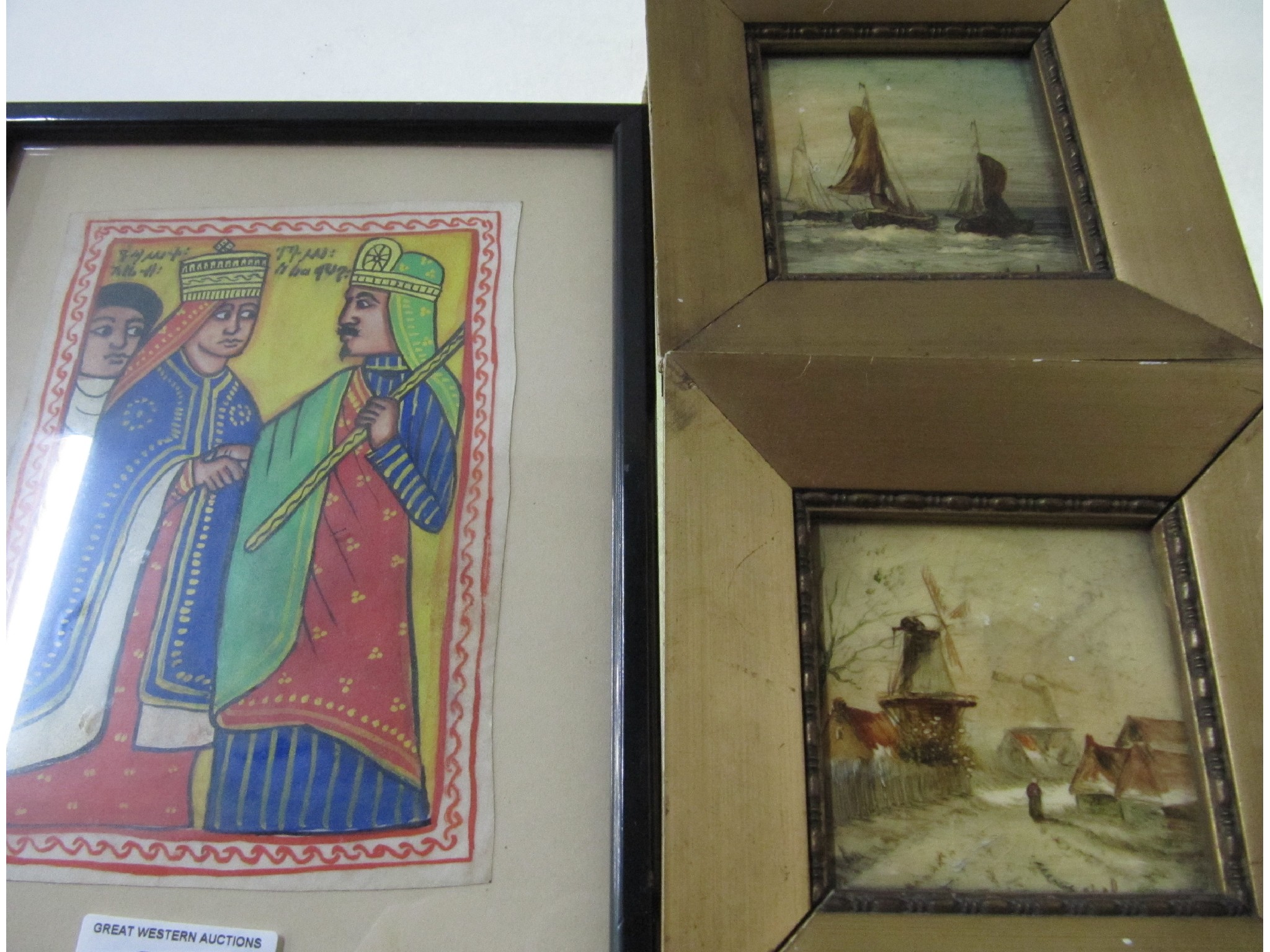 Appraisal: A lot comprising two miniature Dutch paintings and an Indian