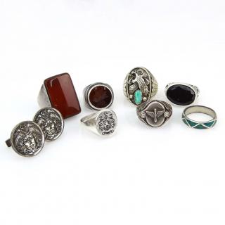 Appraisal: Collection of Sterling Silver Rings and Cufflinks Needs cleaning otherwise