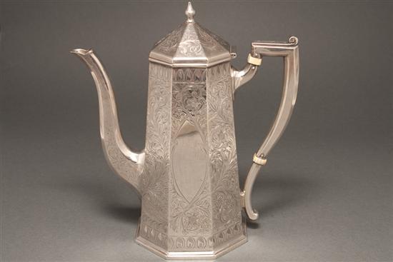 Appraisal: American Georgian style engraved silver coffee pot Watson first half-