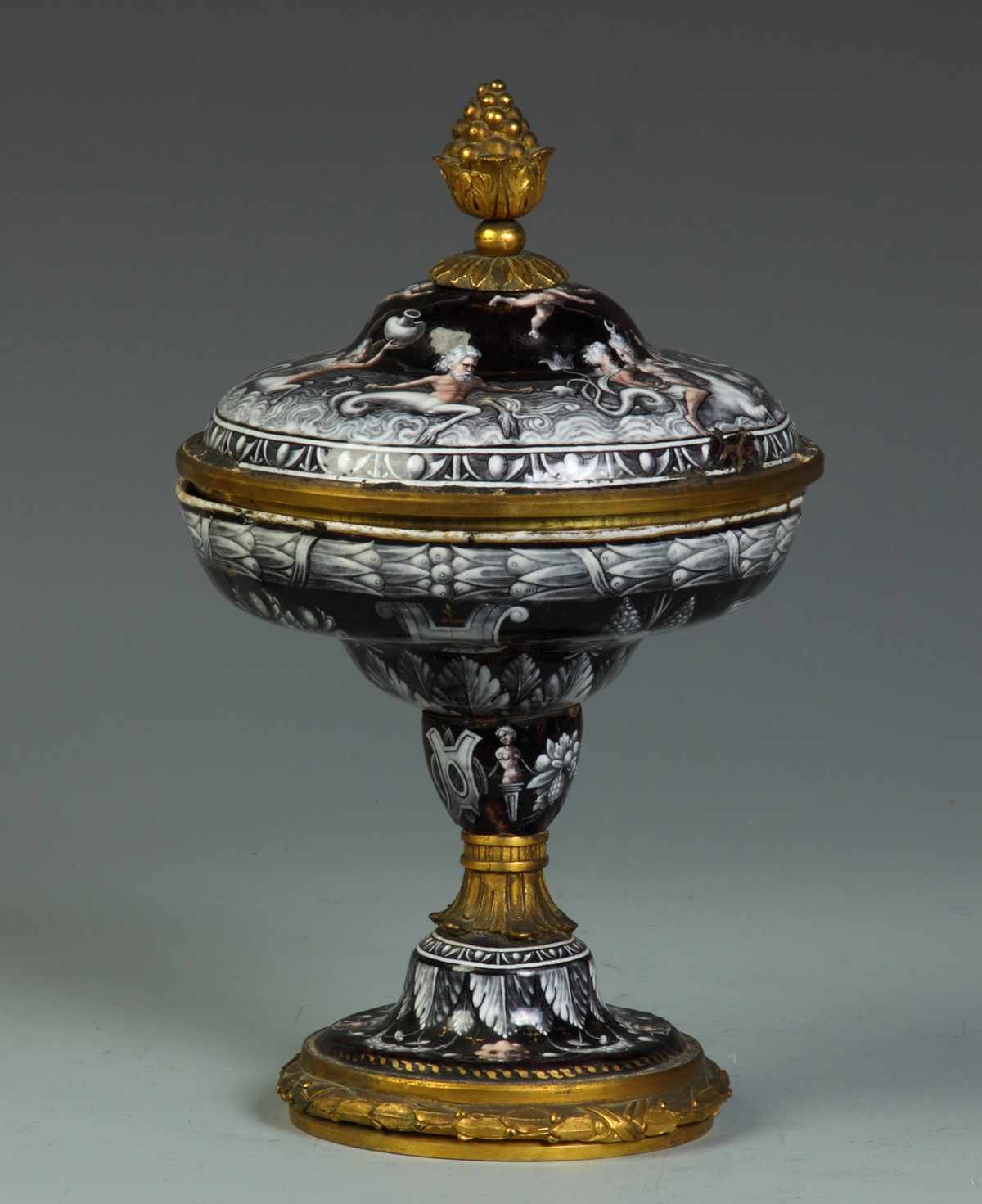 Appraisal: Rare th Cent Enameled Gilt Bronze Covered Compote by Jean