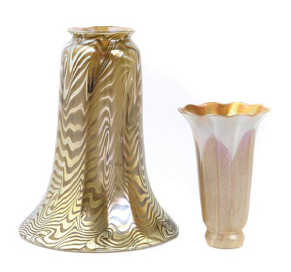 Appraisal: A Quezal art glass lily shade and an American iridescent