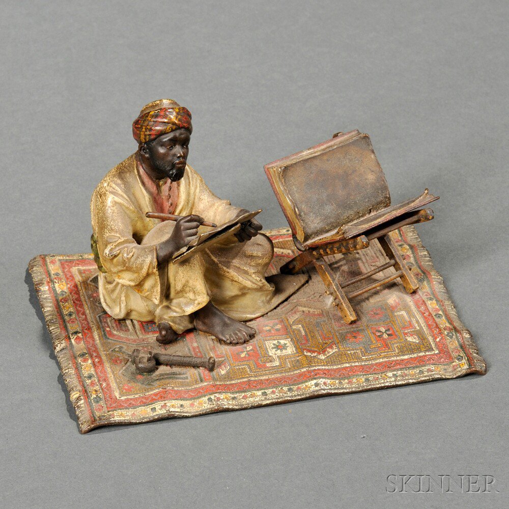 Appraisal: Franz Bergman Austrian Cold-painted Bronze Figure of a Bedouin Calligrapher