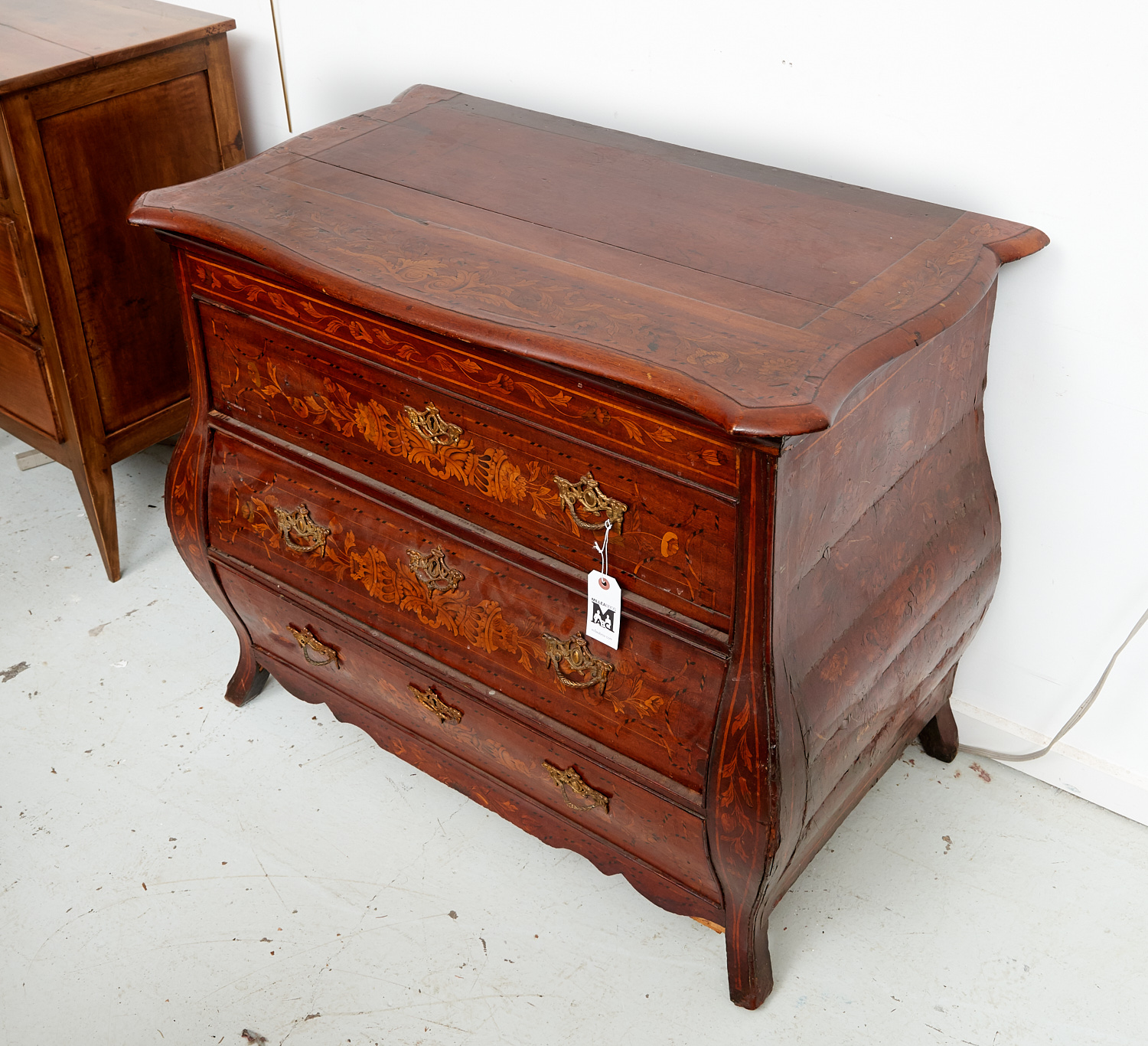 Appraisal: DUTCH MARQUETRY INLAID BOMBE COMMODE th c or earlier with