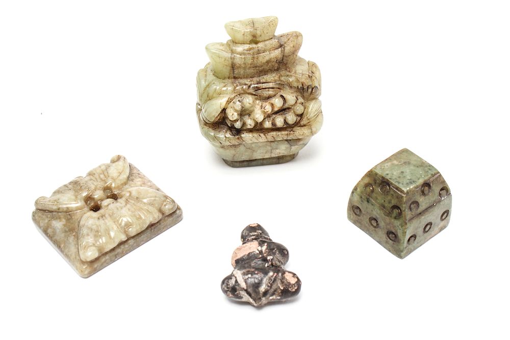 Appraisal: Chinese Carved Jade and Ceramic Accessories Pcs Chinese small decorative