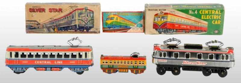 Appraisal: Lot of Tin Trolley Car Friction Toys Description Japanese Working