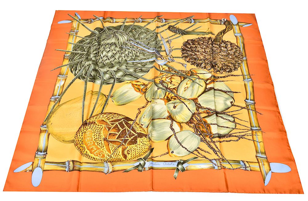 Appraisal: Hermes Jardin Creole Silk Scarf Hermes silk scarf Jardin Creole