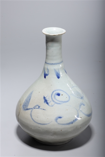 Appraisal: Korean blue and white porcelain vessel with organic flowing foliate