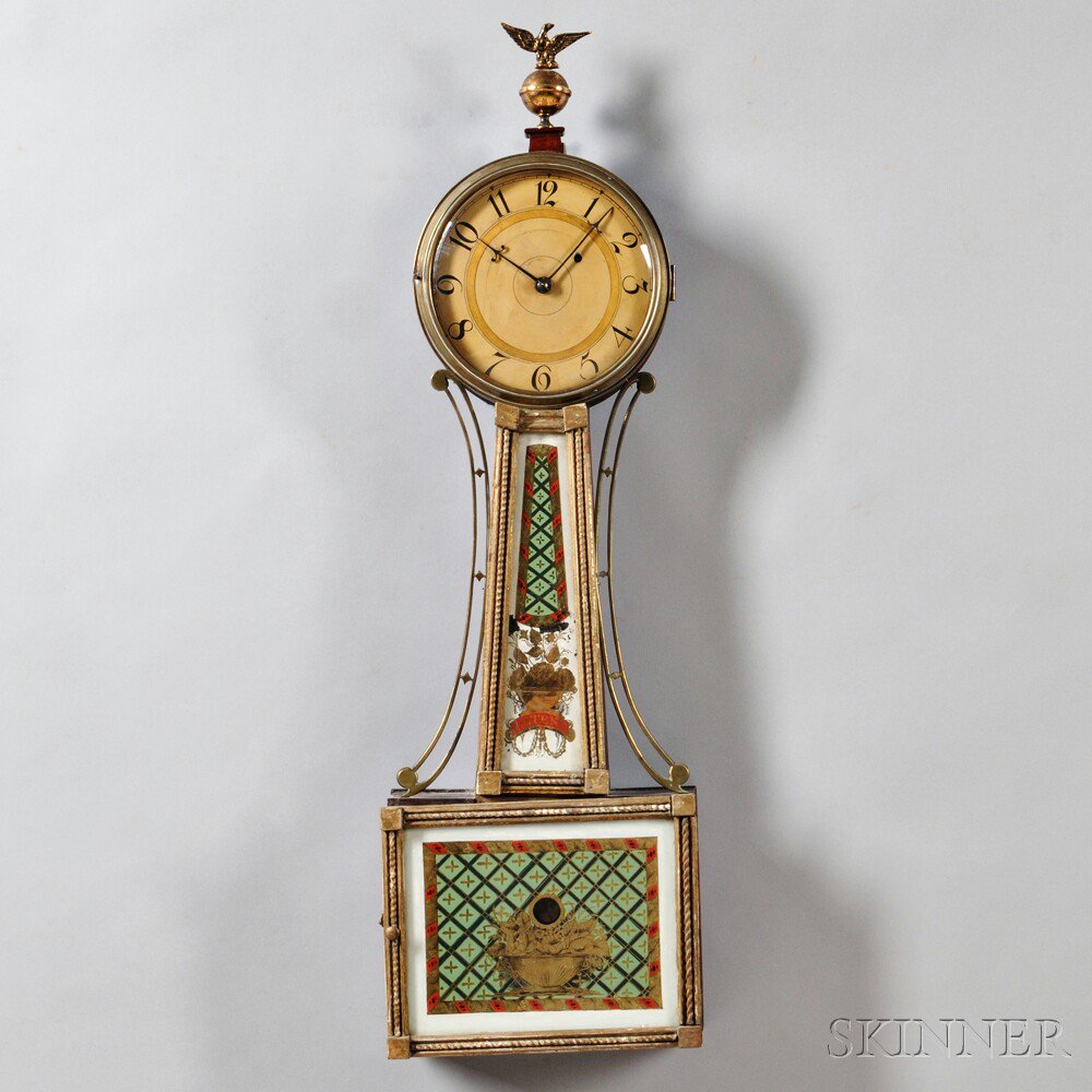 Appraisal: Mahogany Gilt Front Patent Timepiece or Banjo Clock Concord Massachusetts