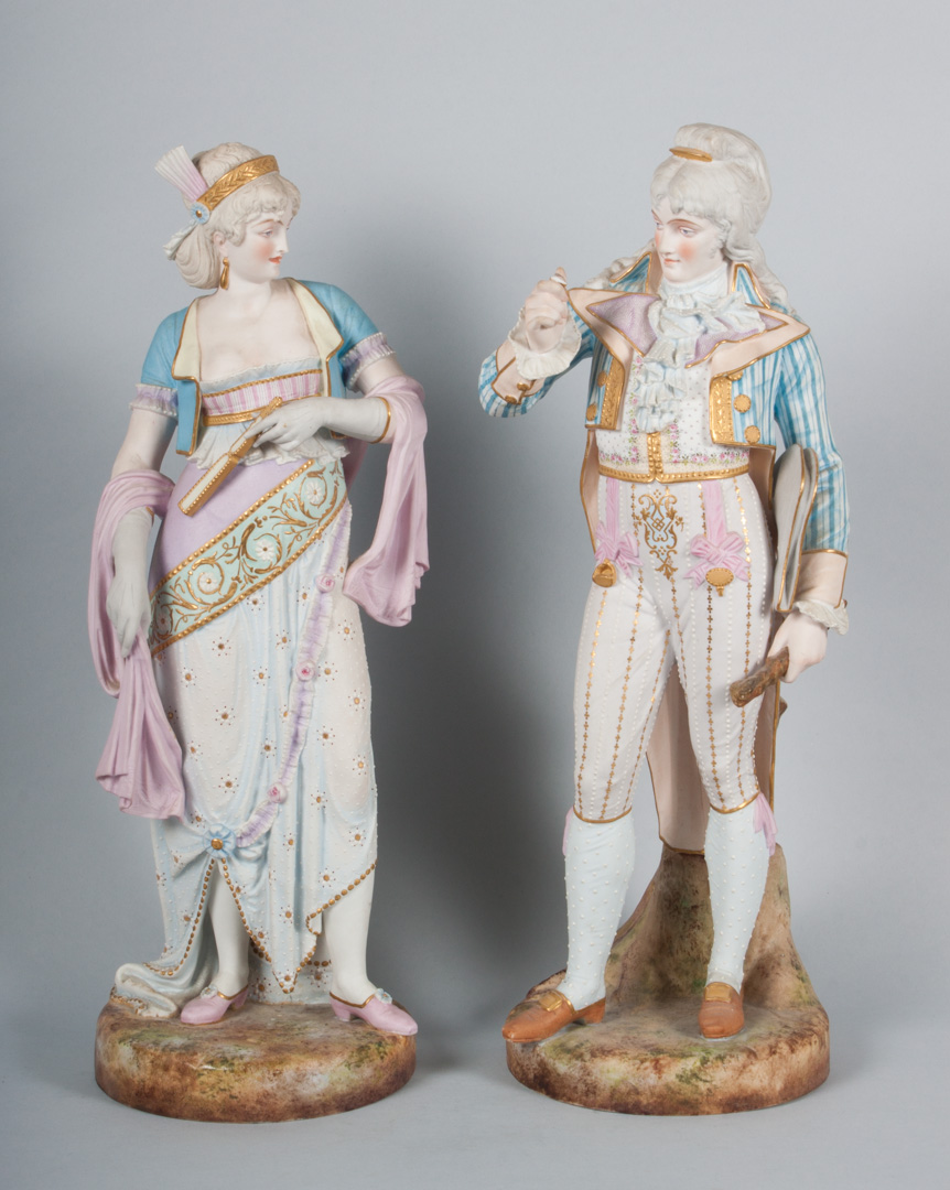 Appraisal: Pair of French painted bisque porcelain figures th century each