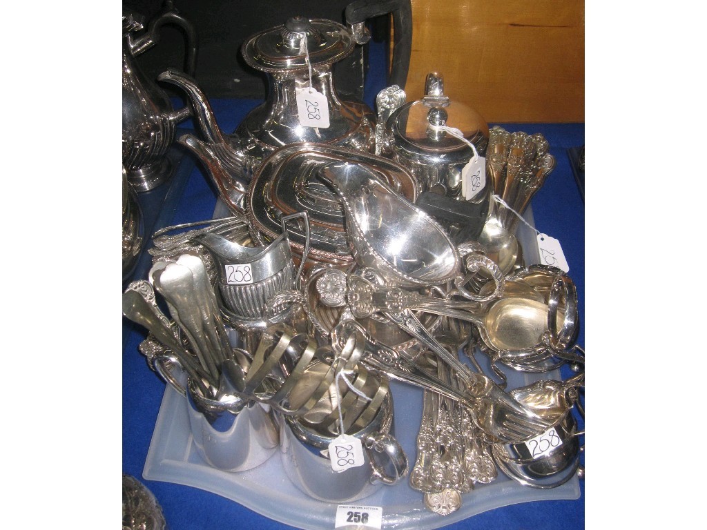 Appraisal: Tray lot of EP - pots hotelware loose cutlery etc