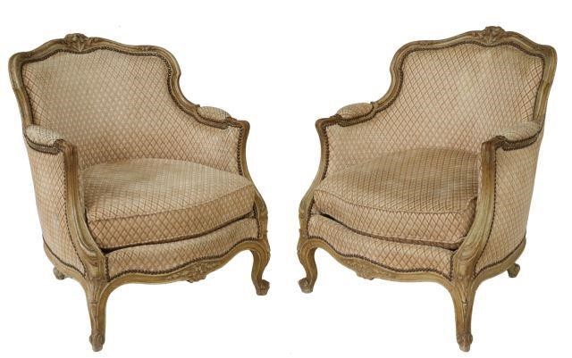 Appraisal: pair French Louis XV style armchairs early th c foliate