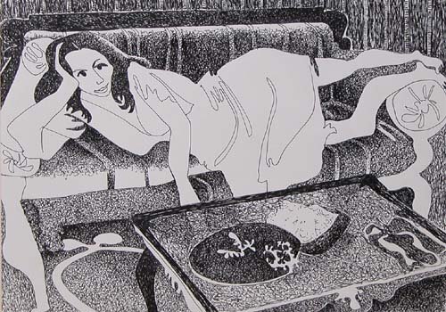 Appraisal: Untitled Lounging Woman Pen and Ink on Paper Caplan Jerry