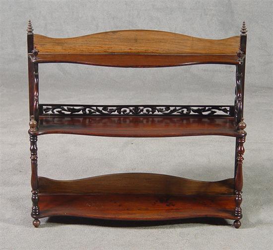 Appraisal: Rosewood Victorian Whatnot Shelf Circa Carved and turned supports with