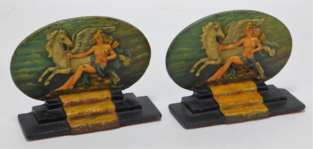 Appraisal: AMERICAN ART DECO COLD PAINTED PEGASUS BOOK ENDS United States