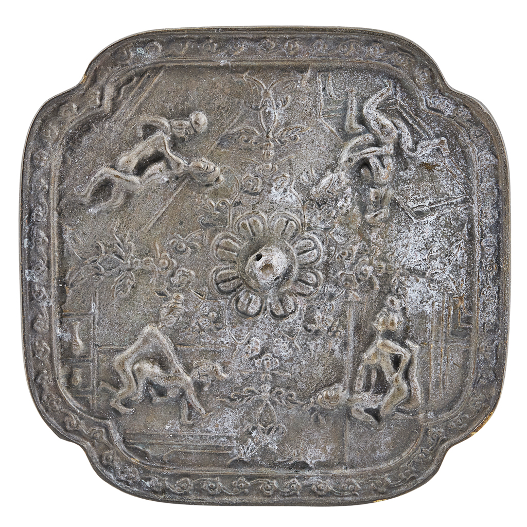 Appraisal: BRONZE 'EROTICA' MIRROR TANG DYNASTY OR LATE of quadrilobed form