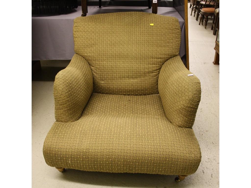 Appraisal: Victorian lounge chair with gold diaper upholstery upon turned legs