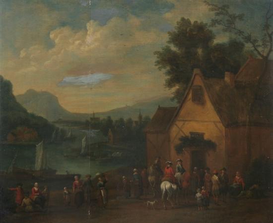 Appraisal: ATTRIBUTED TO MARC BAETS Flemish th century RIVER LANDSCAPE WITH