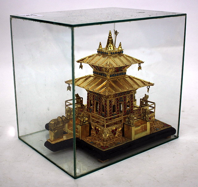 Appraisal: A GILT METAL AND ENAMELLED MODEL OF A PAGODA TEMPLE