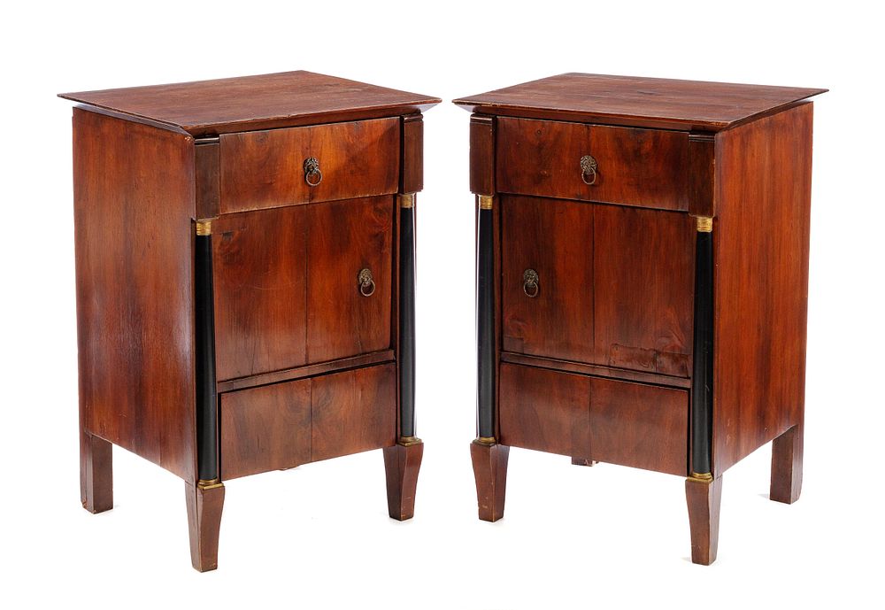 Appraisal: A Pair of Neoclassical Parcel Ebonized Side Cabinets A Pair