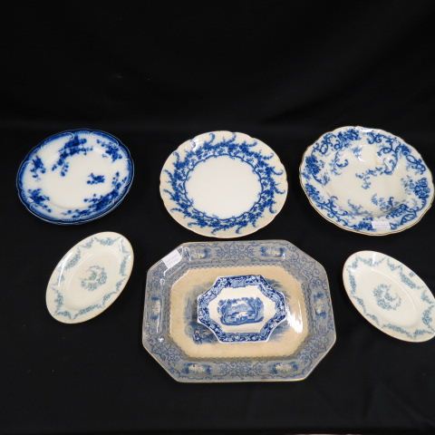 Appraisal: pcs Victorian Blue White Ironstone platter plates dishes includes flowblue