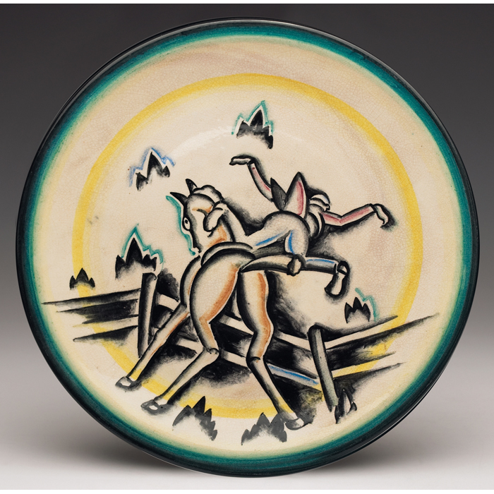 Appraisal: Cowan Pottery charger designed by Viktor Schreckengost colorfully painted scene