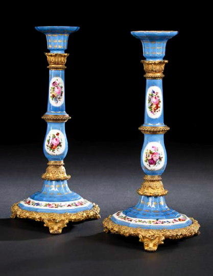 Appraisal: Pair of Napoleon III Gilt-Brass-Mounted Bleu Celeste Porcelain Candlesticks third