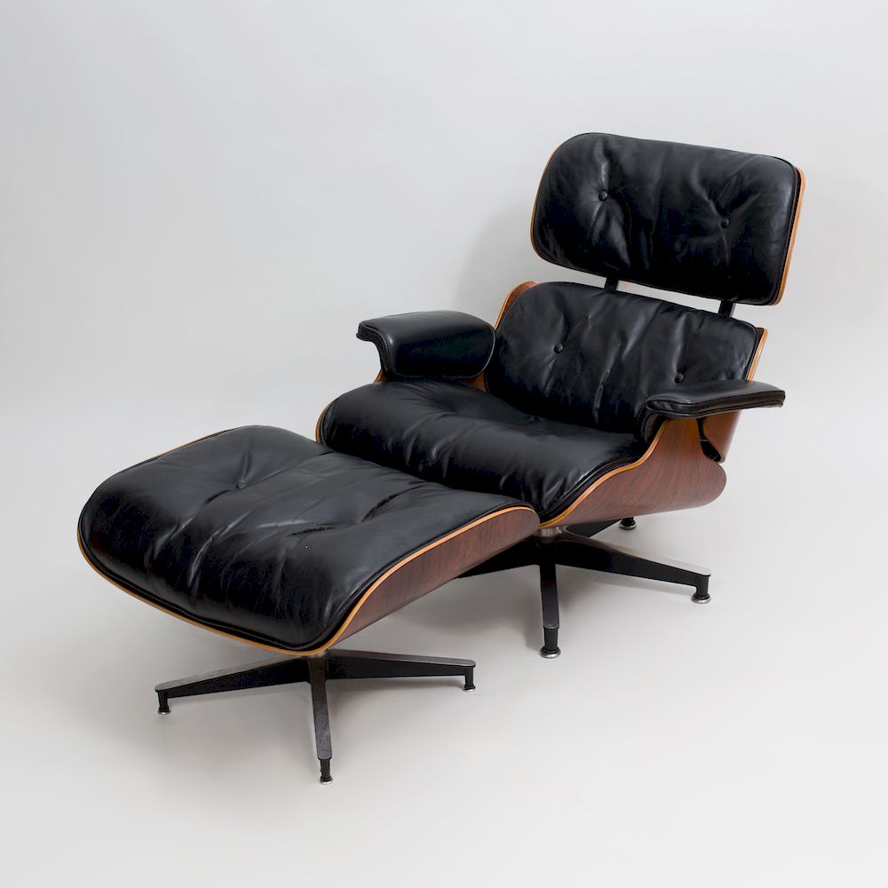 Appraisal: Eames Rosewood and Black Leather Lounge Chair and Ottoman for